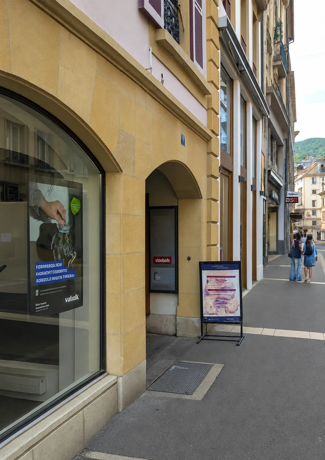 Vitrines et entrée de l'immeuble Rue du Seyon 1
